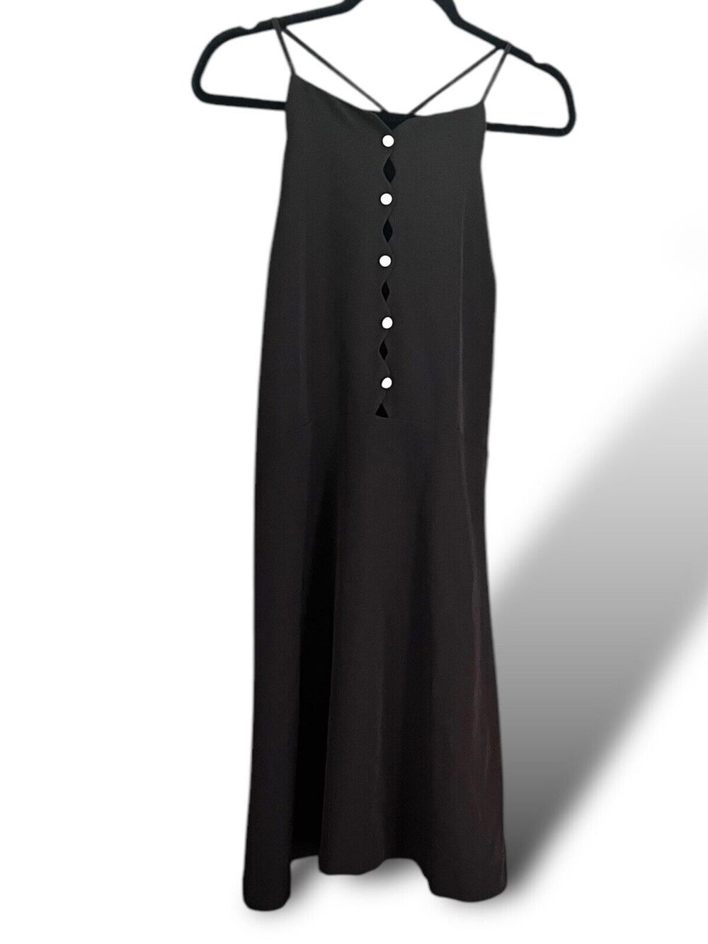 BETSEY JOHNSON Scalloped Halter Black Mini Dress Pearl Buttons Size 12
